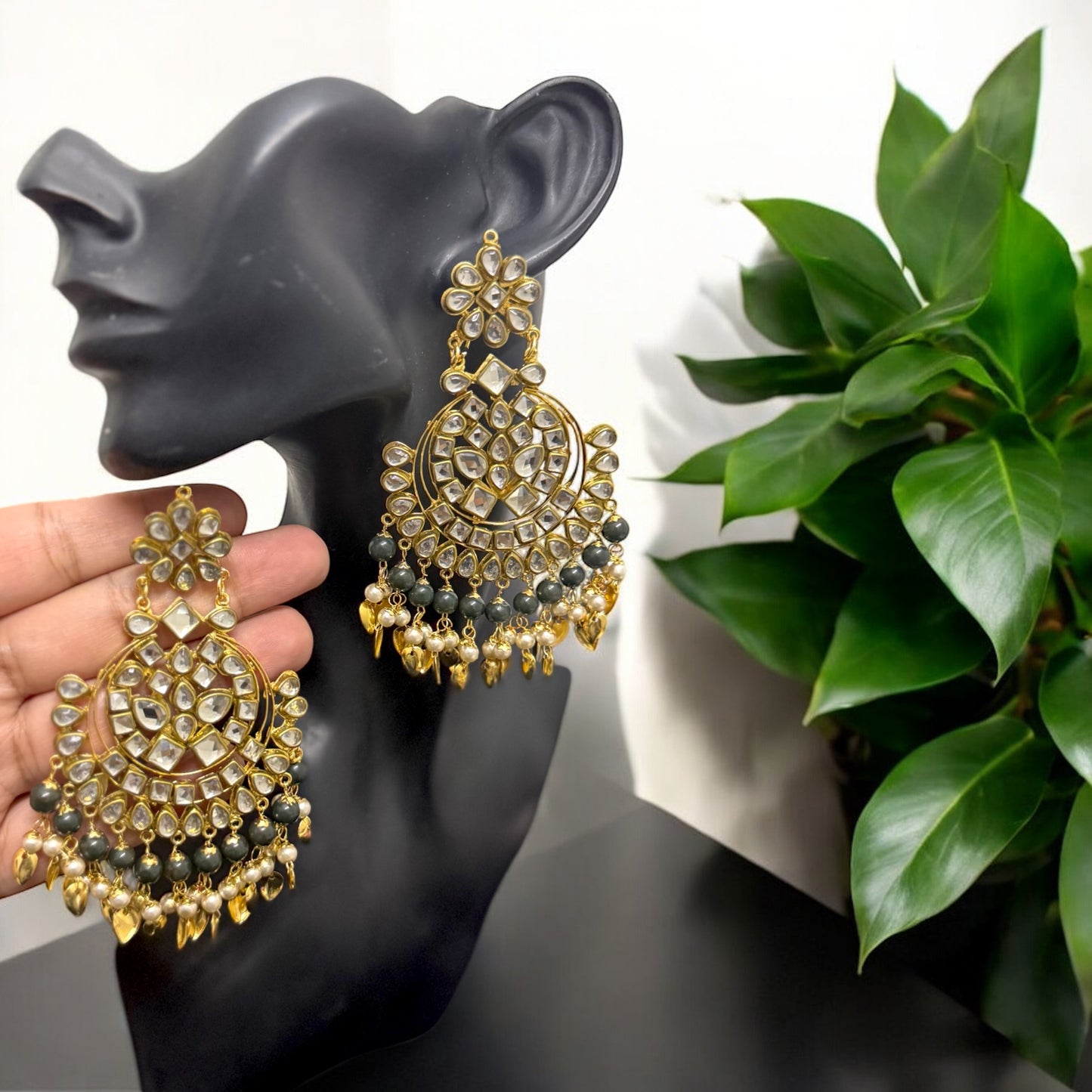 Dark Green Kundan Maangtikka Set