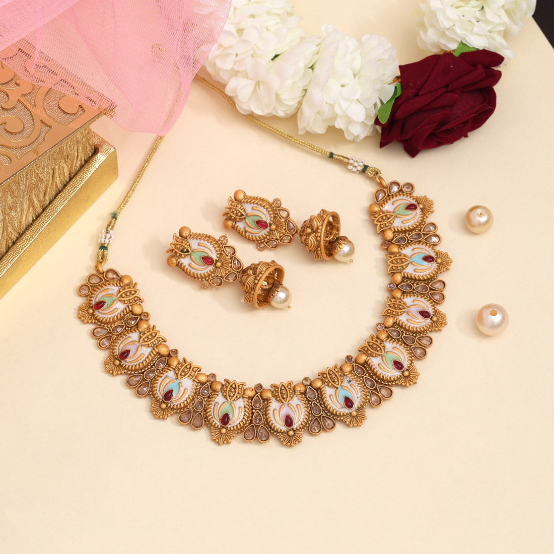 Gold Matte Rajwadi Necklace Set