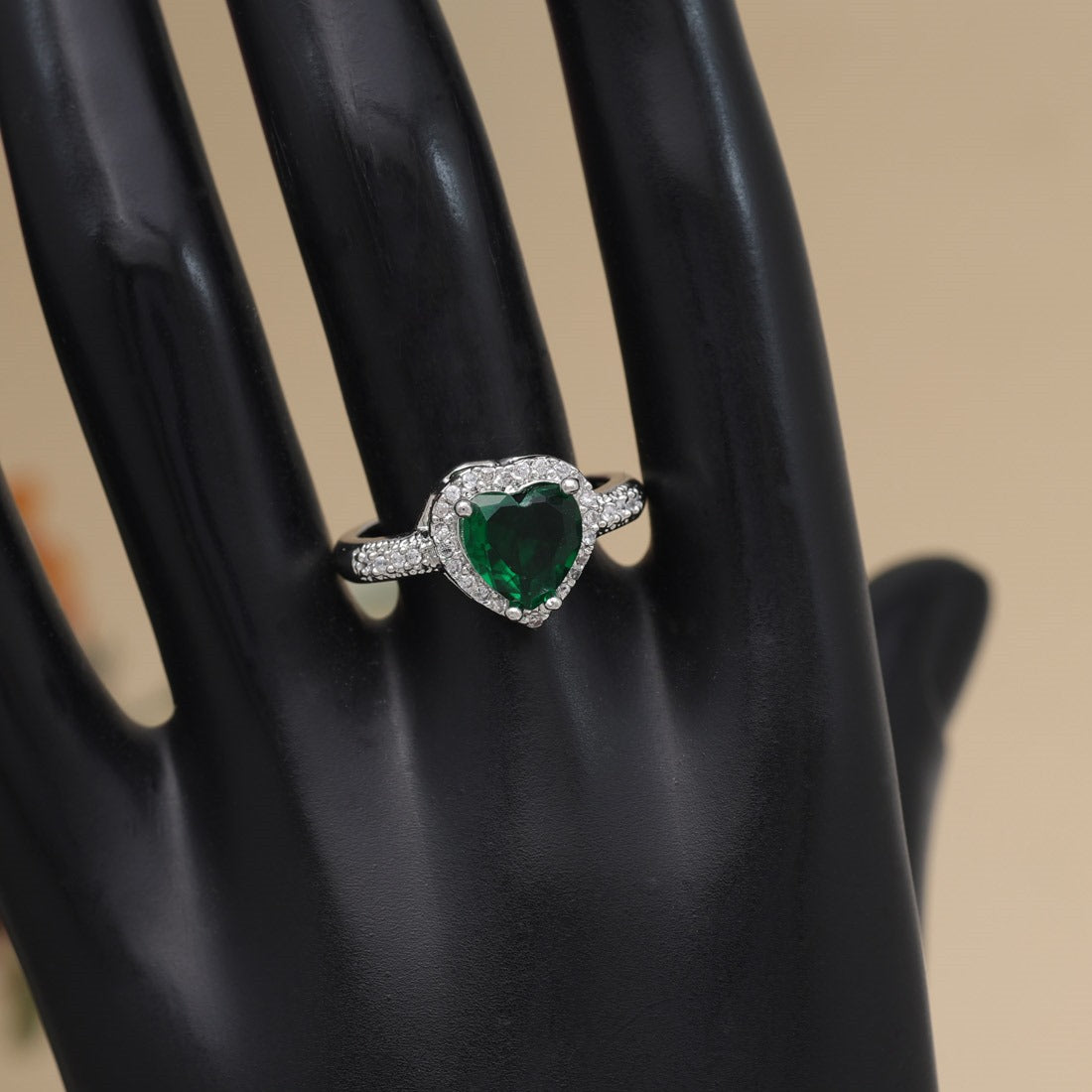 Green Heart American Diamond Ring