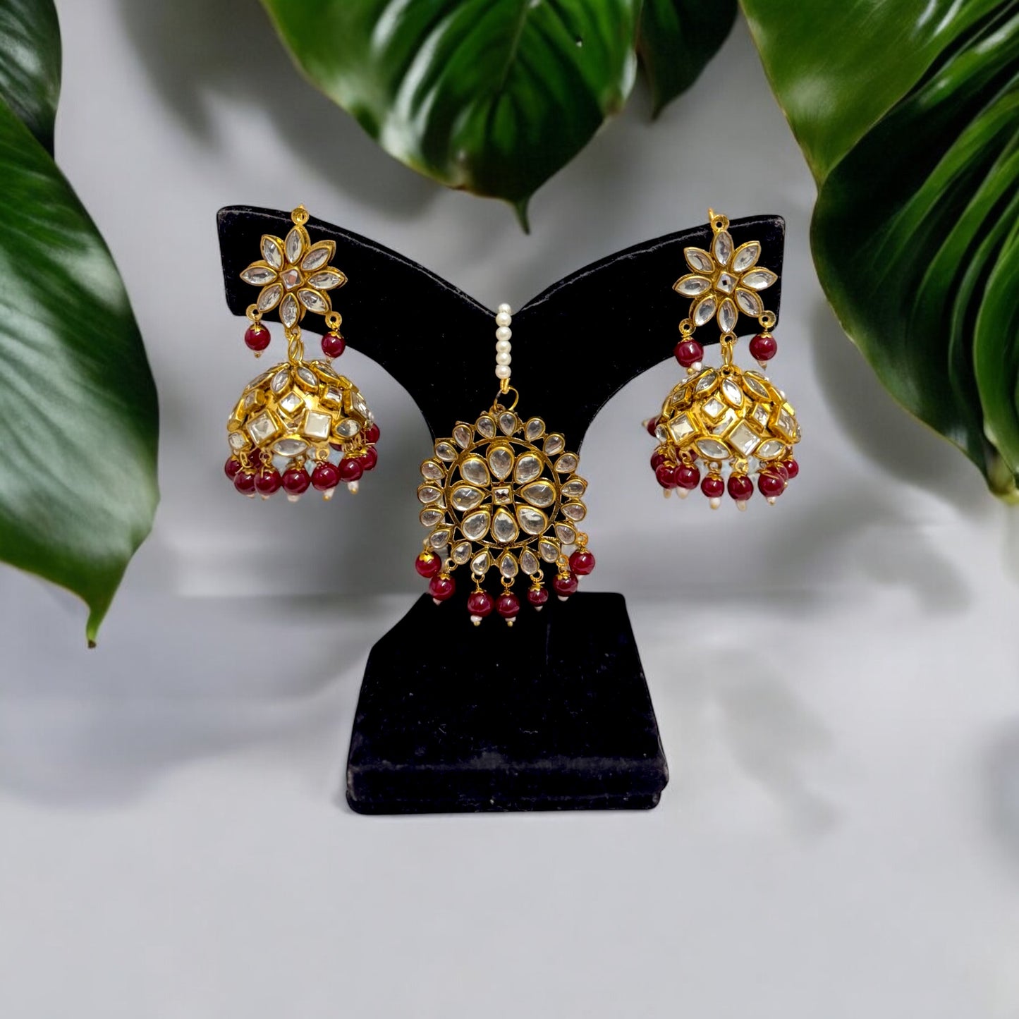 Maroon Maangtikka Set