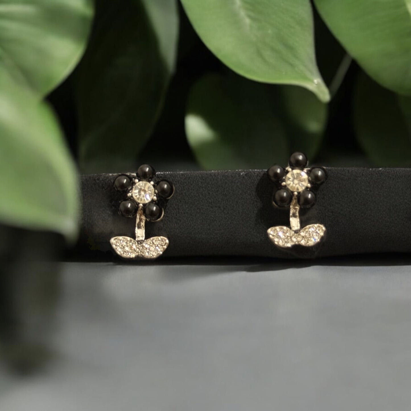 Mini Black Flower Earrings