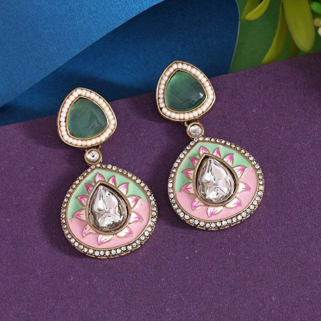 Pink Meenakari Earrings