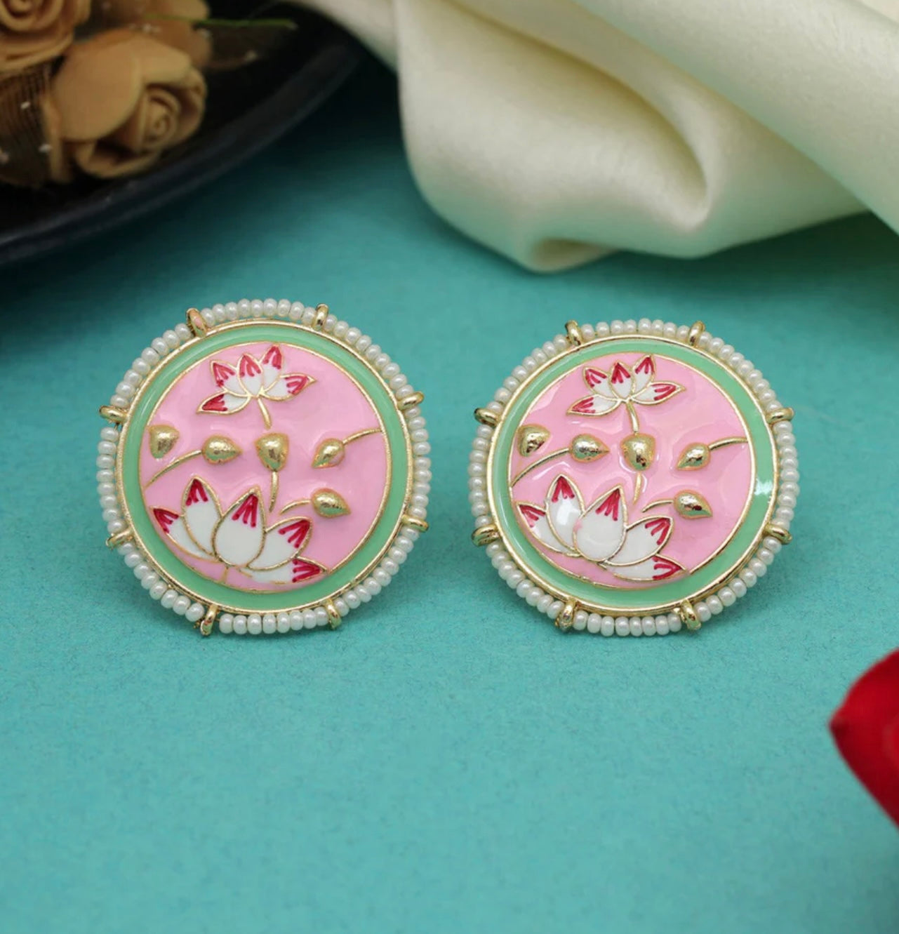 Pink Meenakari Earrings