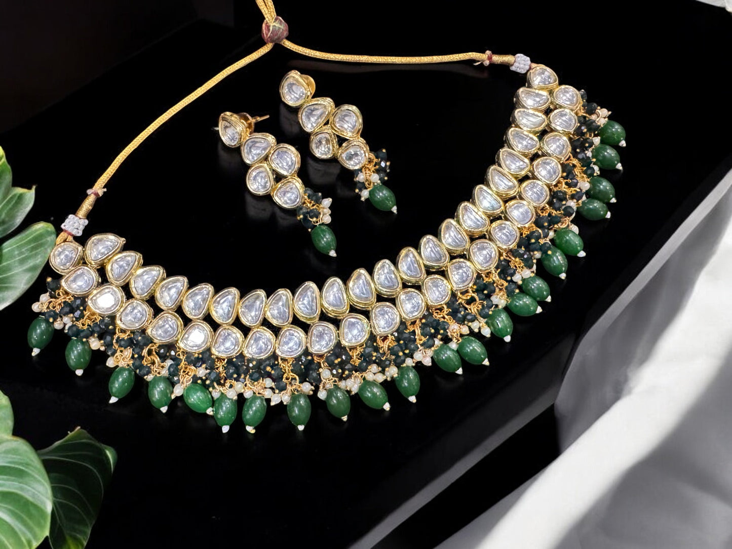 Two Layer Green Kundan Necklace Set