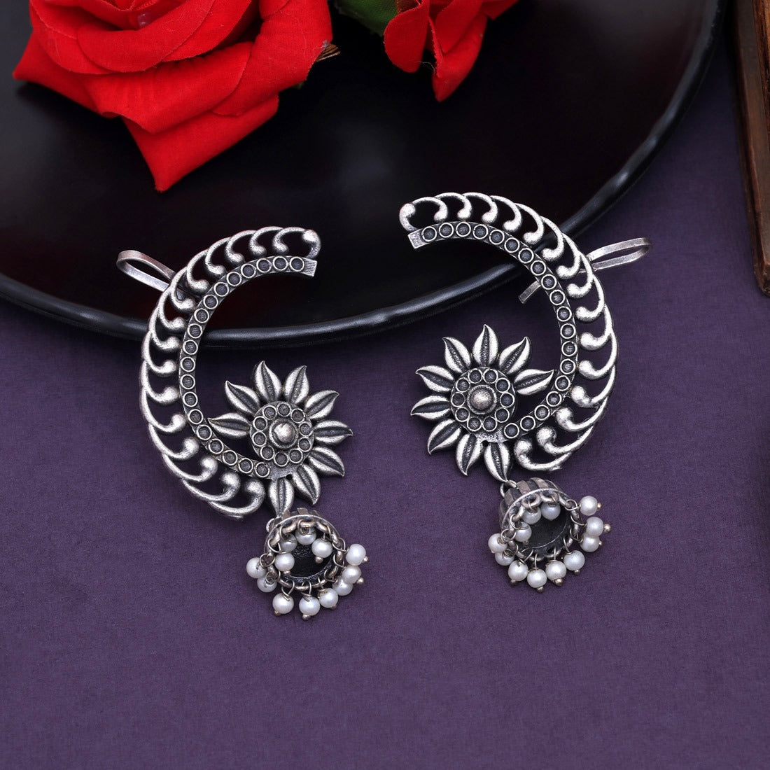 Flower Jhumki Oxidised Earrings