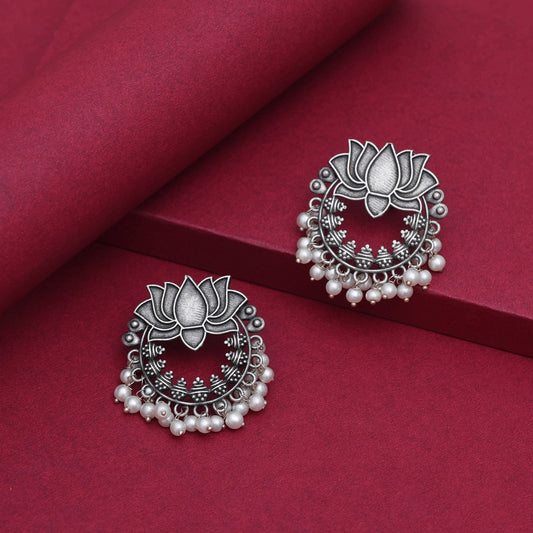 Lotus Oxidised Earrings