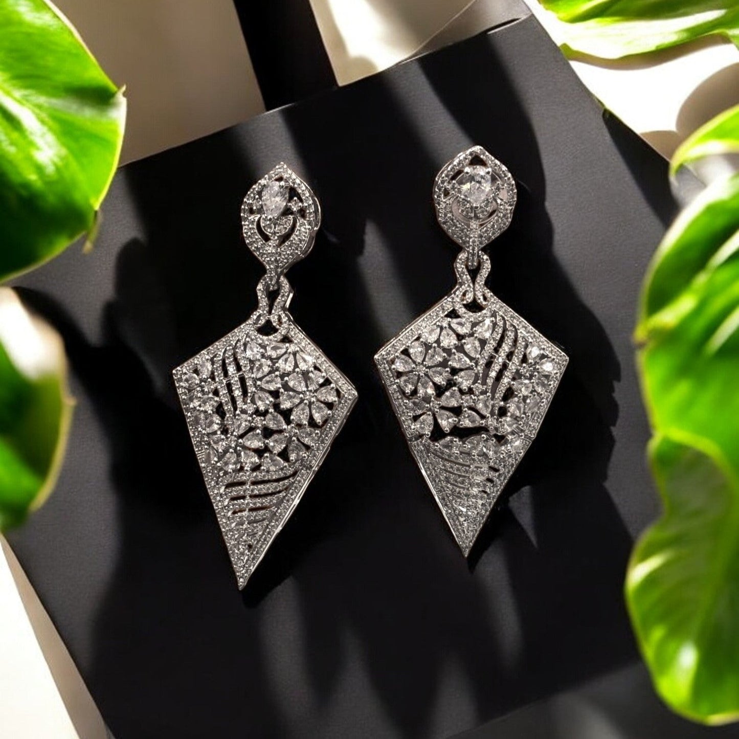 Big Triangle American Diamond Earrings