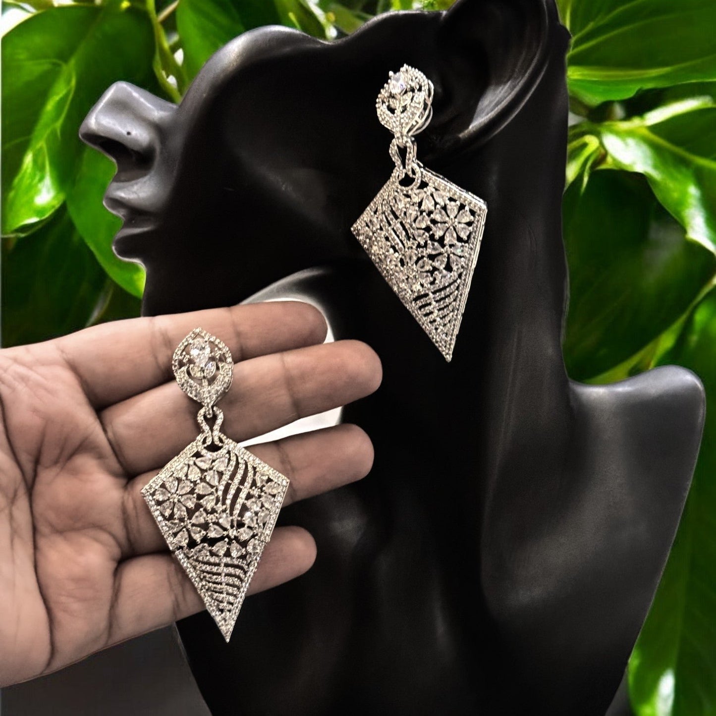 Big Triangle American Diamond Earrings