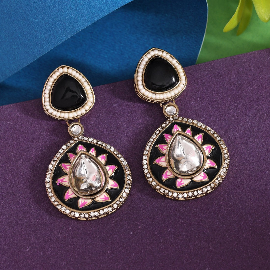 Black Meenakari Earrings