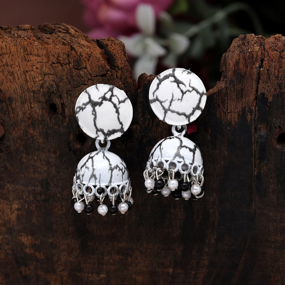 White and Black Color oxidised earrings