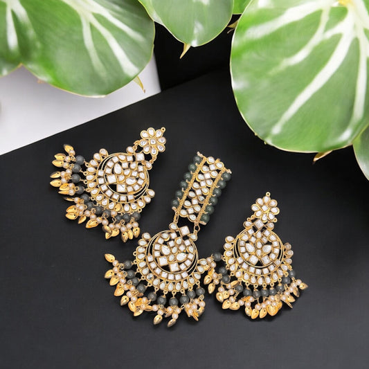 Dark Green Kundan Maangtikka Set