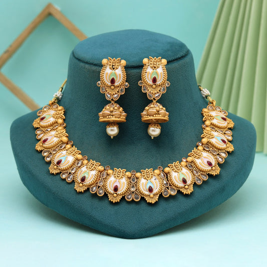 Gold Matte Rajwadi Necklace Set