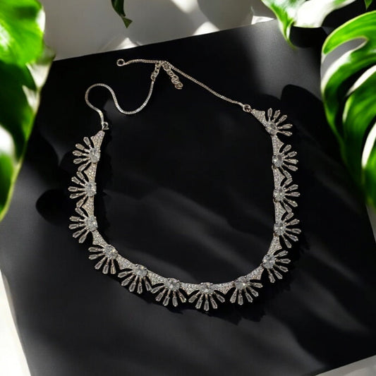 Half Flower American Diamond Necklace Set