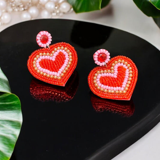 Heart Handbeaded Earrings