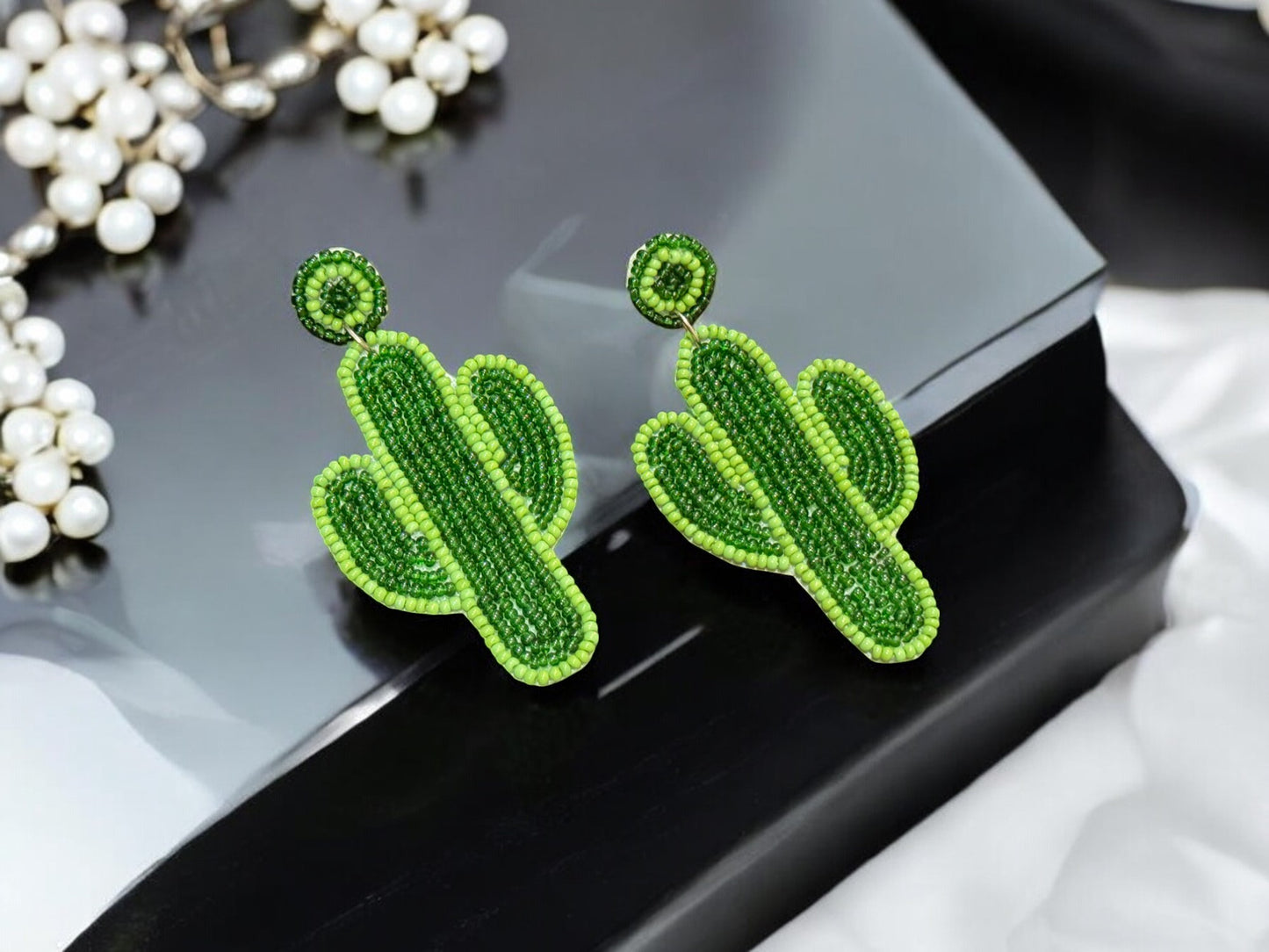 Cactus Handbeaded Earrings