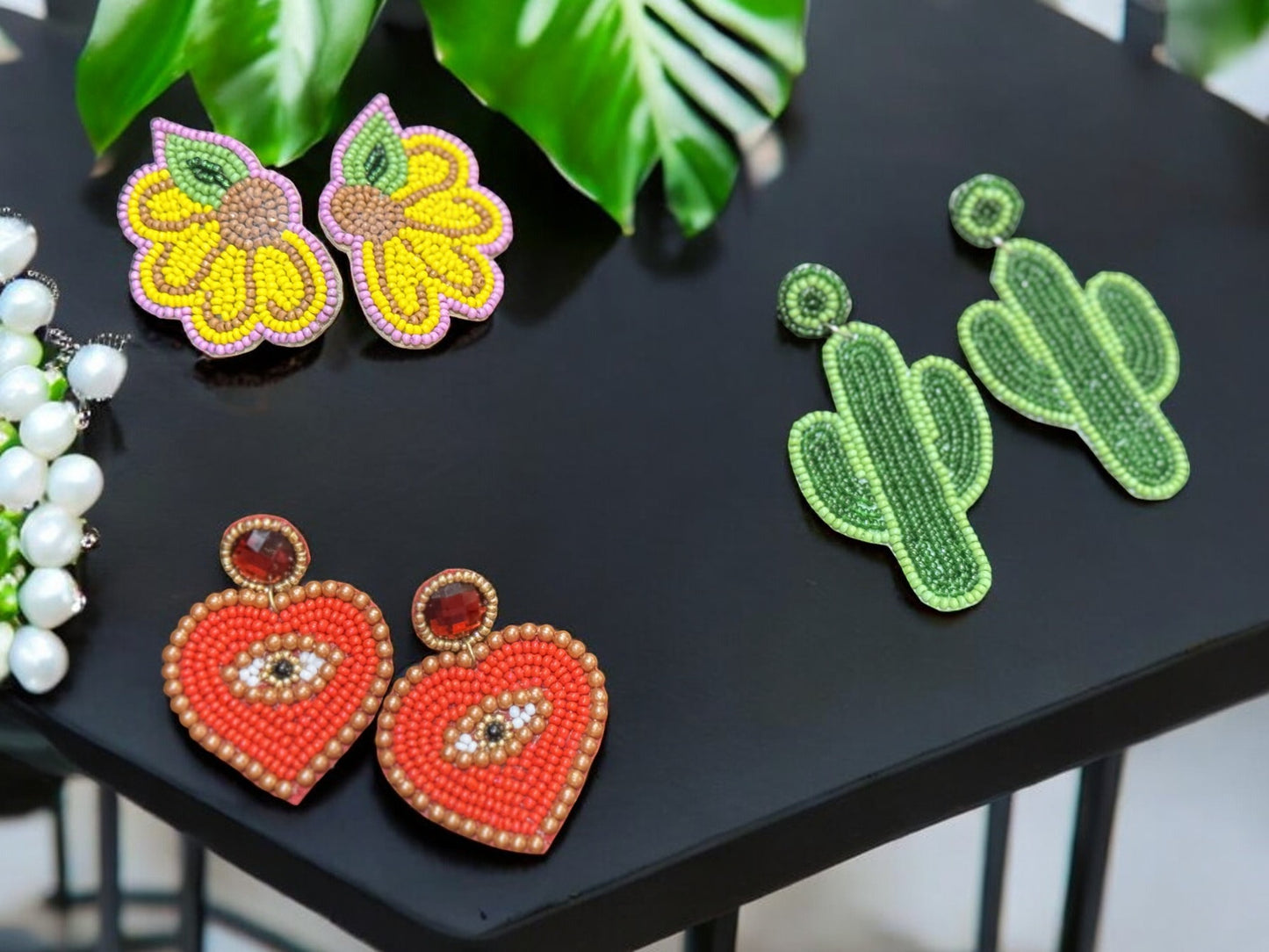 Cactus Handbeaded Earrings