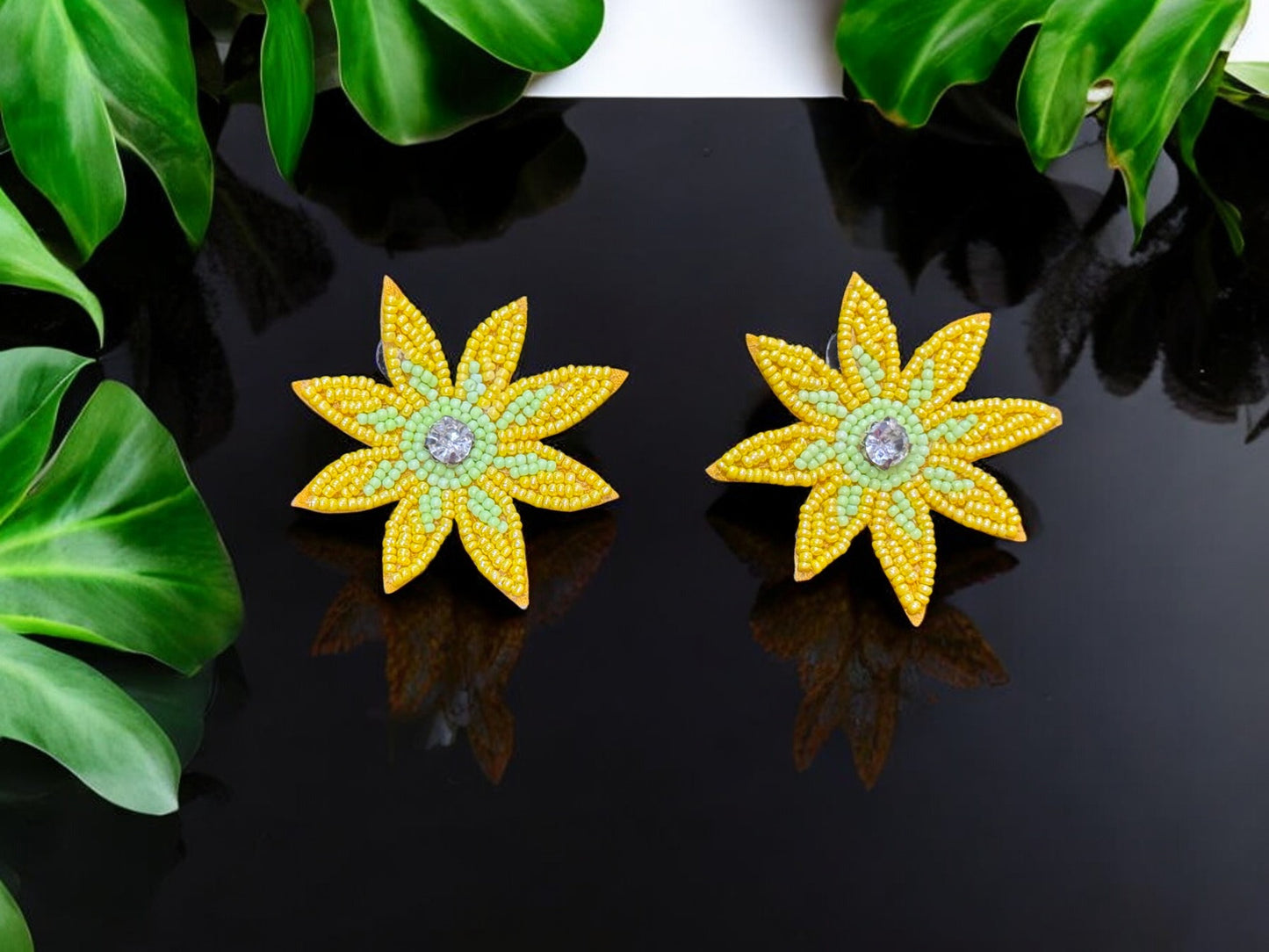 Sunflower Handbeaded Earrings