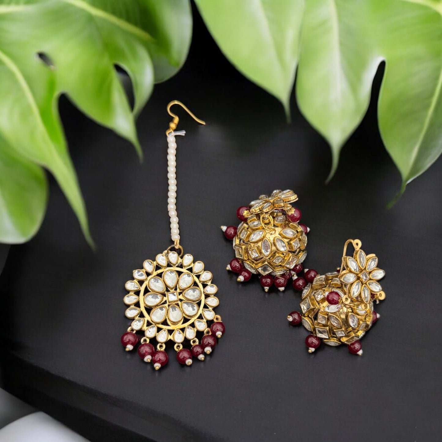 Maroon Maangtikka Set