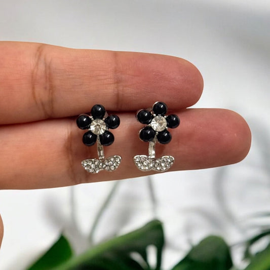 Mini Black Flower Earrings