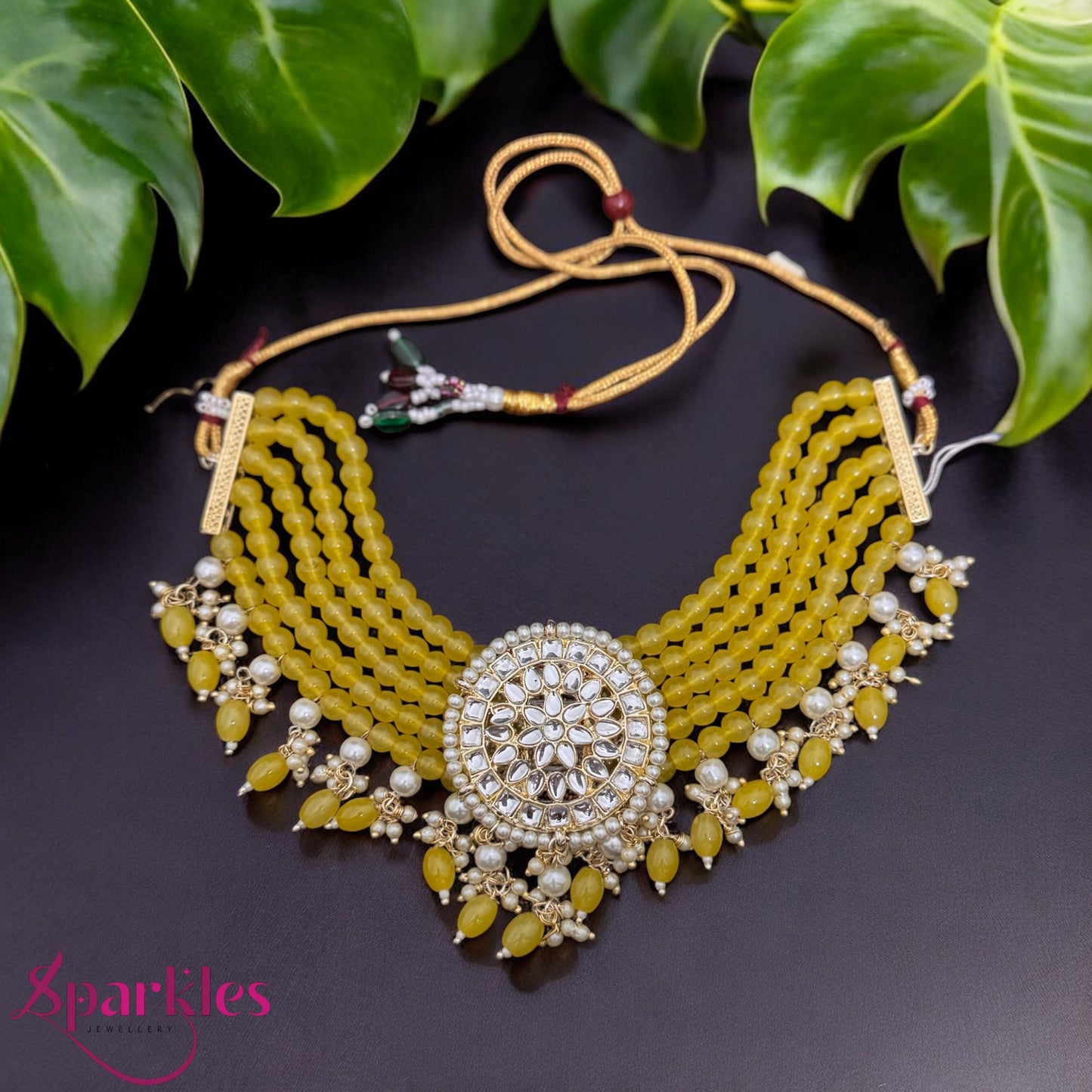 Mustard Kundan Necklace Set