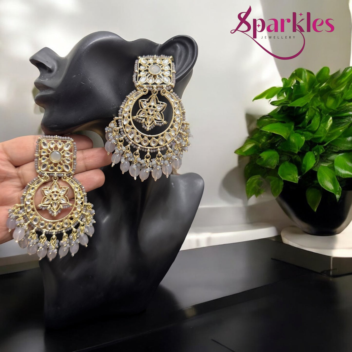 Oh So Grey’ Kundan Earrings