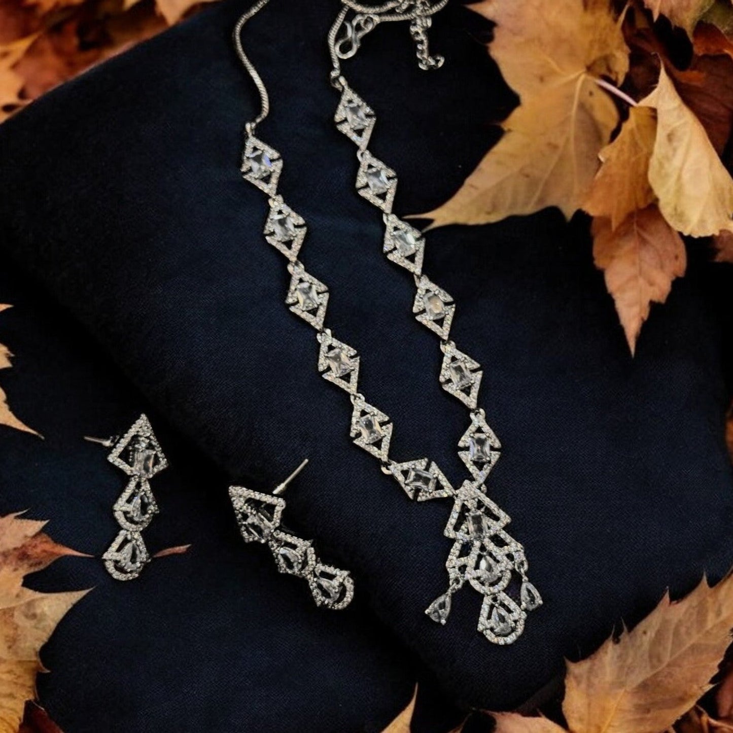 Triangle American Diamond Necklace Set