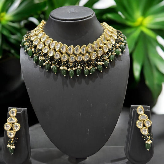 Two Layer Green Kundan Necklace Set