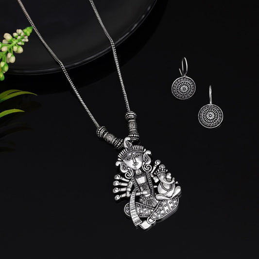 Silver Oxidised Goddess Necklace Set